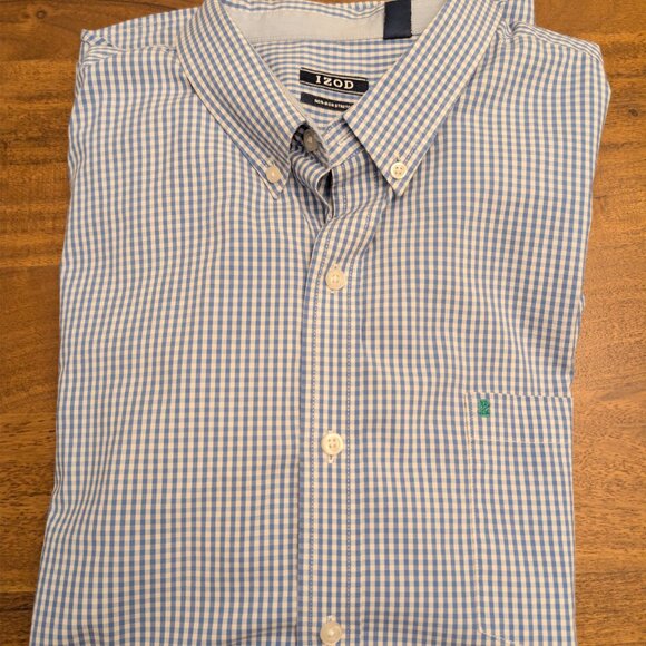 Men's XXL Izod Button Up Blue Checkered Shirt - Picture 1 of 6